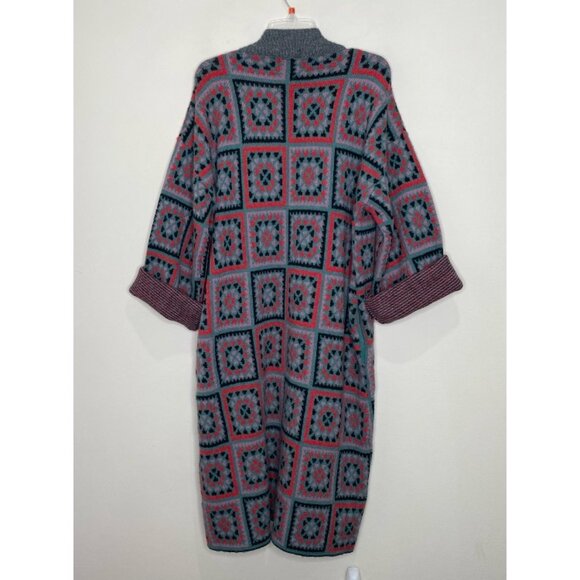 Saachi Square Patch Open Front LOng Kimono Cardigan *Grey* One Size - Picture 5 of 13